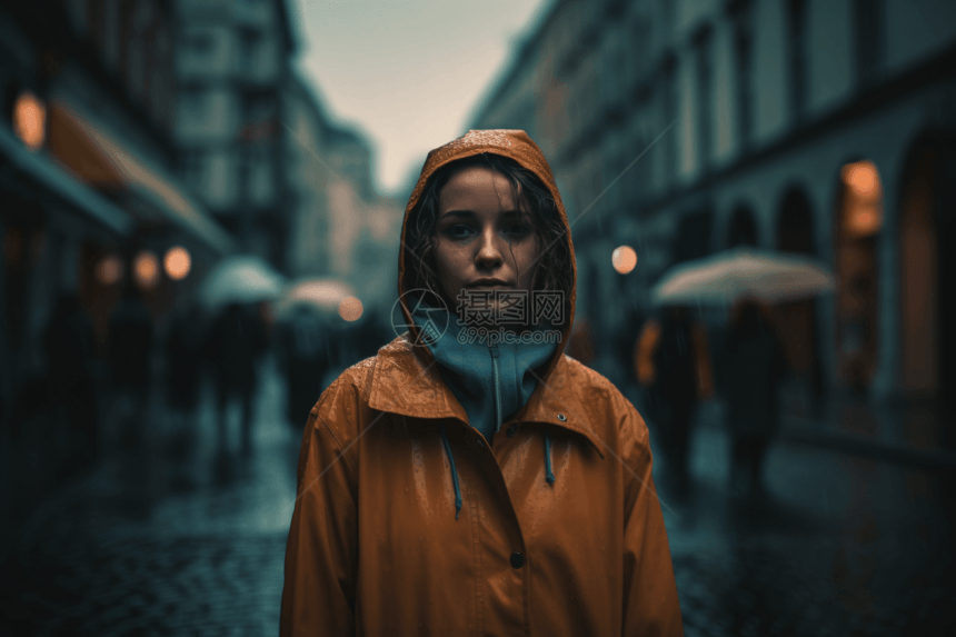 雨中女孩肖像图片