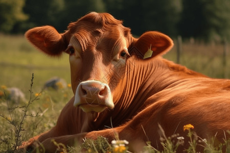 农场牛在草地上的黄牛设计图片