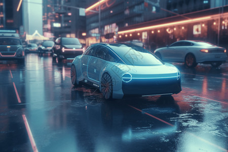 街道上未来自动驾驶汽车背景图片