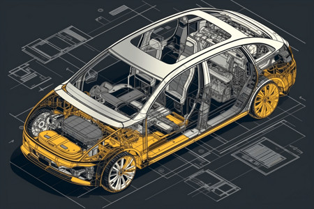 汽车底盘车身面板透视图插画