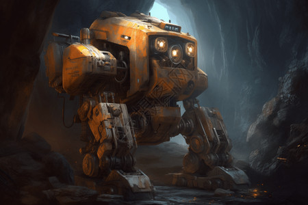 黄色的采矿机器人背景图片