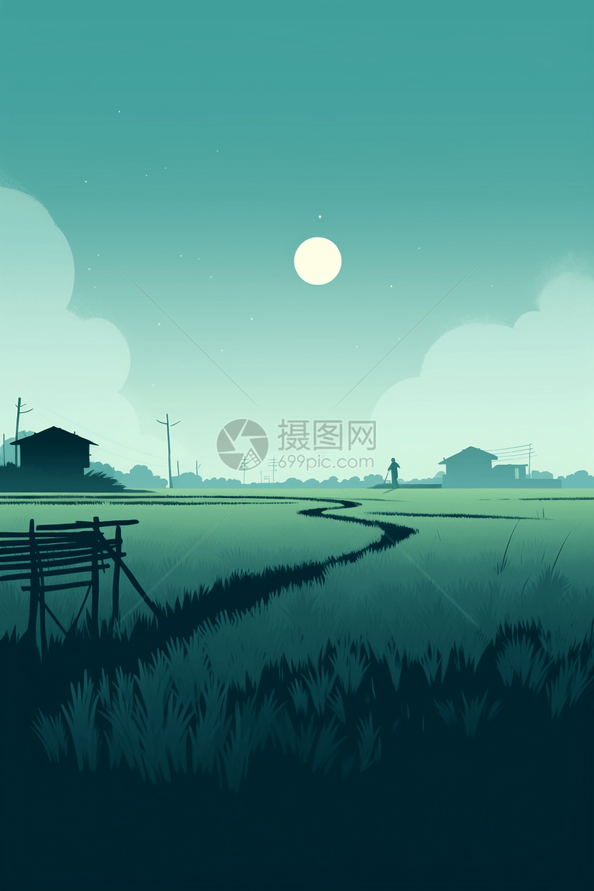 宁静的绿色稻田图片