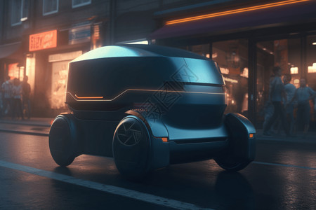 黑色电子机器未来派城市中机器车设计图片