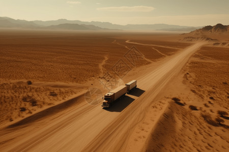 长途卡车在沙漠中行驶高清图片