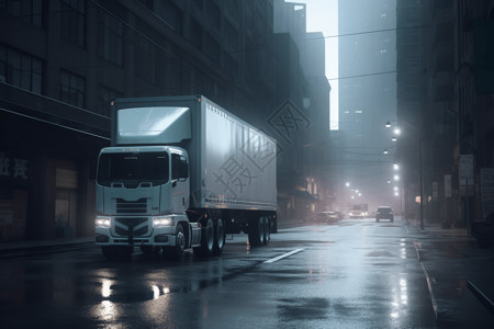城市街道行驶的货运卡车高清图片