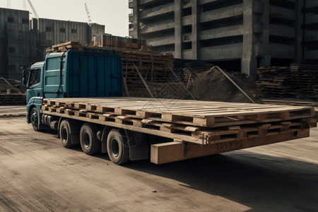 平板货车展示拉货卡车停在建筑工地插画