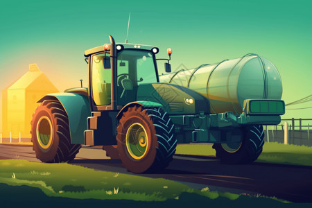 农田作业农场绿色农用拖拉机插画
