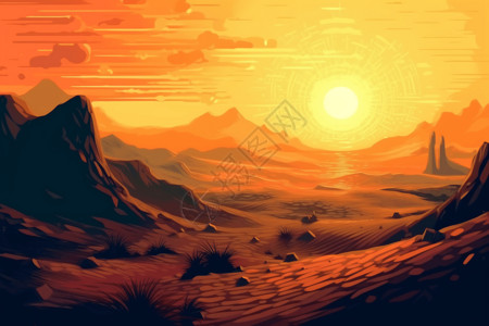 沙漠夕阳景观高清图片
