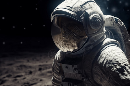 月球陨石坑穿着月球服的宇航员背景