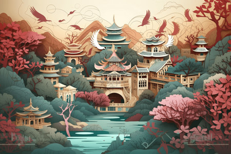 一座宏伟而华丽的中国宫殿图片