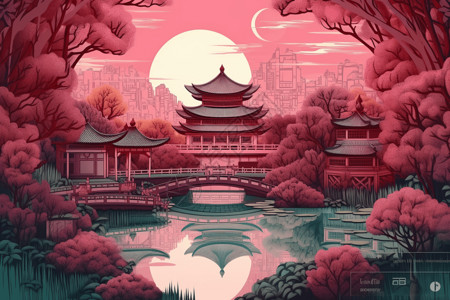宏伟而华丽的中国宫殿背景图片