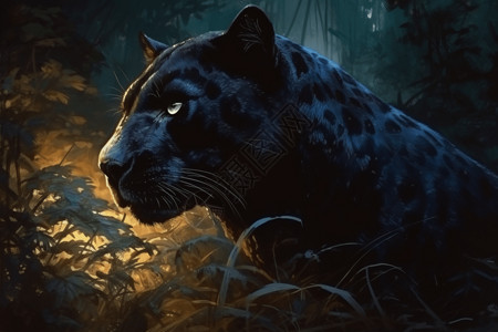 黑暗丛林中黑豹的详细眼神背景图片