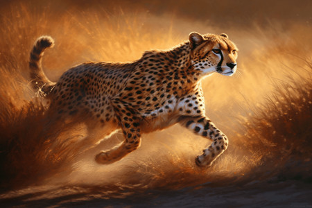 猎豹在大草原上冲刺背景图片