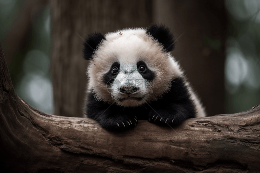 树干上毛茸茸的熊猫宝宝图片