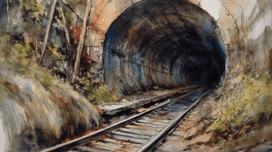 水彩隧道工程图片