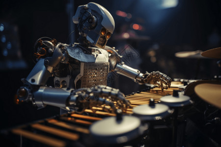 智能钢琴机器人在打碟背景