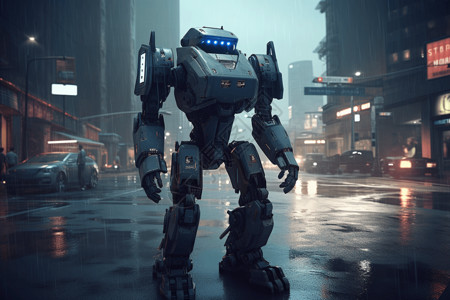 巡逻机器人直立的街头机器人背景
