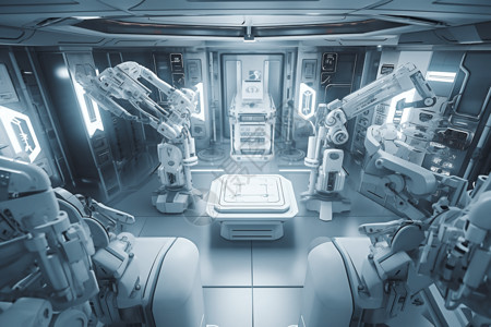 手术室环境白色的医疗机器人背景