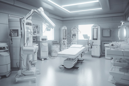 手术室环境白色的医疗床。背景