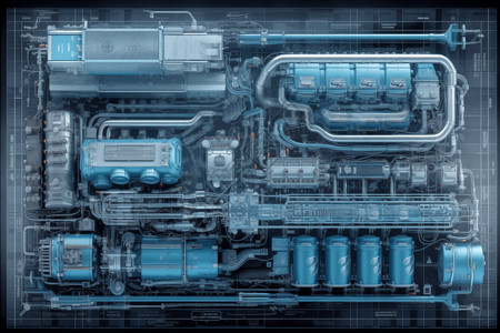 发动机冷却水管排列整齐的冷却机插画