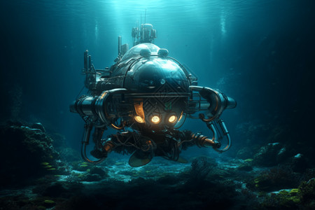 水下机器人水下的机械机器插画