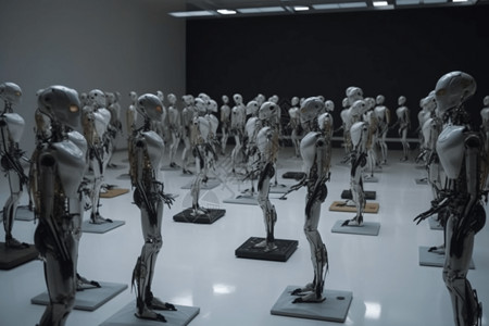 白色的机器人博物馆背景图片