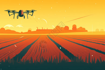 农场机器无人机巡查农场插画