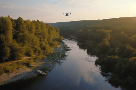无人机飞跃河道图片