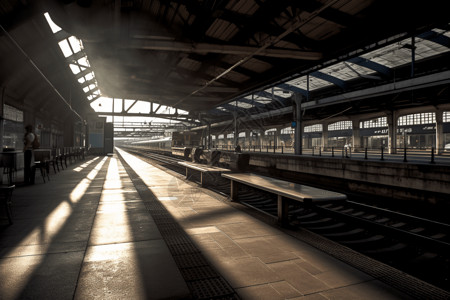 印度火车站月台站台的广角画面设计图片