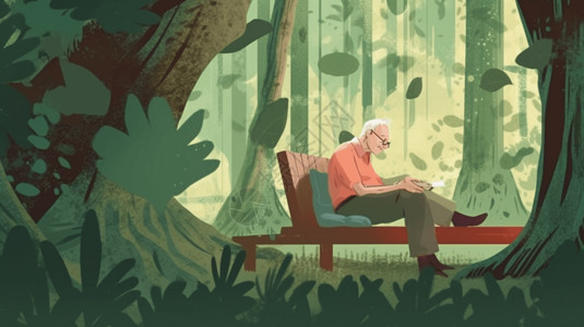 森林老人老人在看书插画