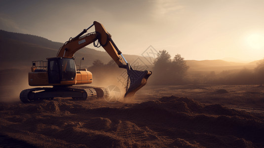 土方工程工地上工作的挖掘机背景