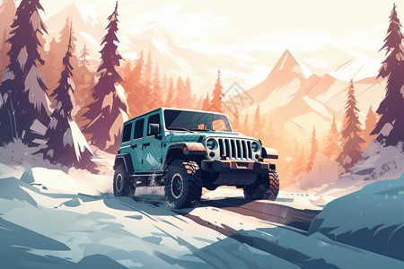 驾驶吉普车在雪地里图片