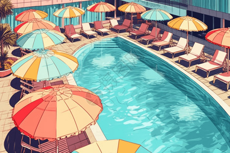 彩色的游泳池的插画图片