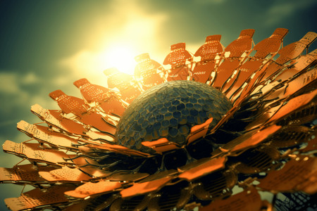 抽象向日葵花形太阳能电池板装置设计图片