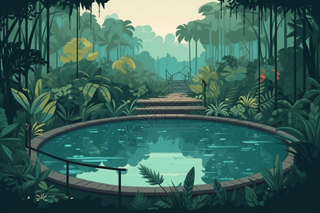 丛林中间的游泳池高清图片