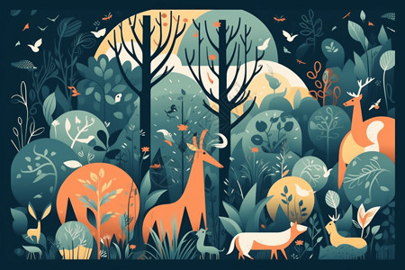 森林与动物背景图片