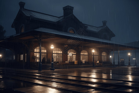 暴雨期间的火车站图片