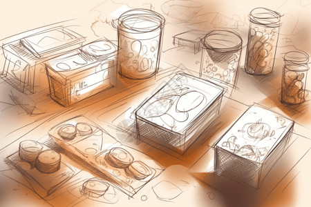 食品接触材料快餐食品包装平面插图插画