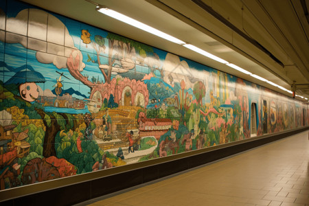 地铁卡通彩绘的墙壁背景