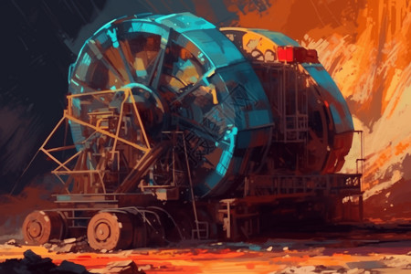 插画风重型采矿机械背景图片