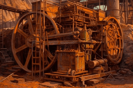 砾石开采大型机械开采矿资源插画