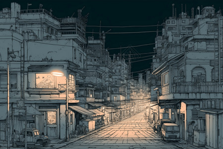 漫画夜晚城市街道背景图片