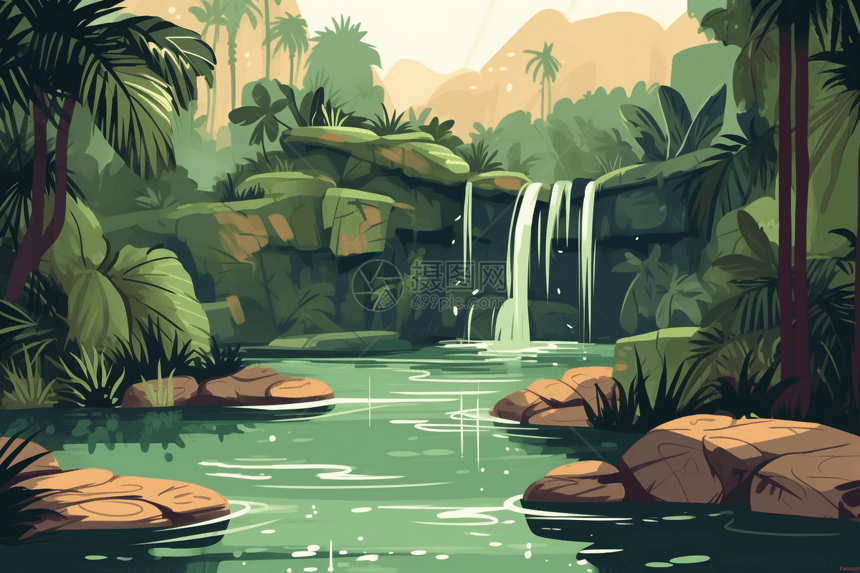 热带丛林中的游泳池图片