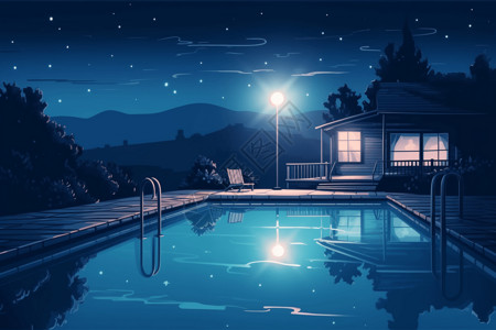 夜晚的游泳池的背景图片