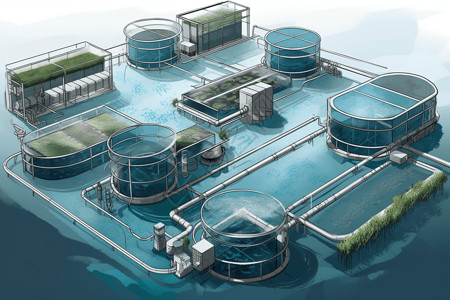 过滤系统可持续水产养殖系统插画