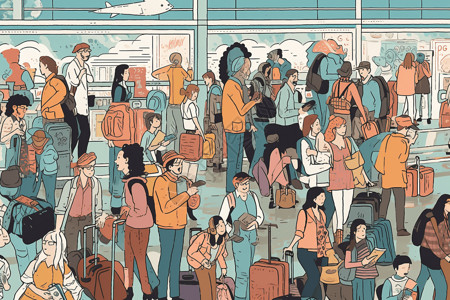 机场上的运输机机场上各种各样的旅客插画