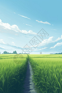 穿越那一片蓝蓝天下绿色的稻田插画