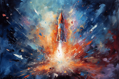 火箭发射油画背景图片