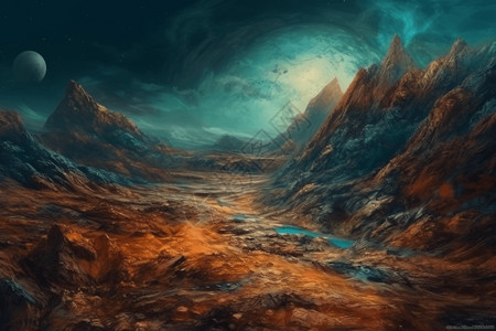 行星表面的油画背景图片