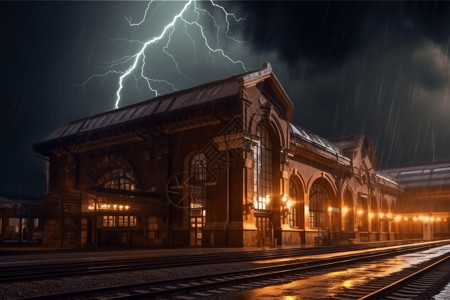 车站建筑火车站的闪电设计图片